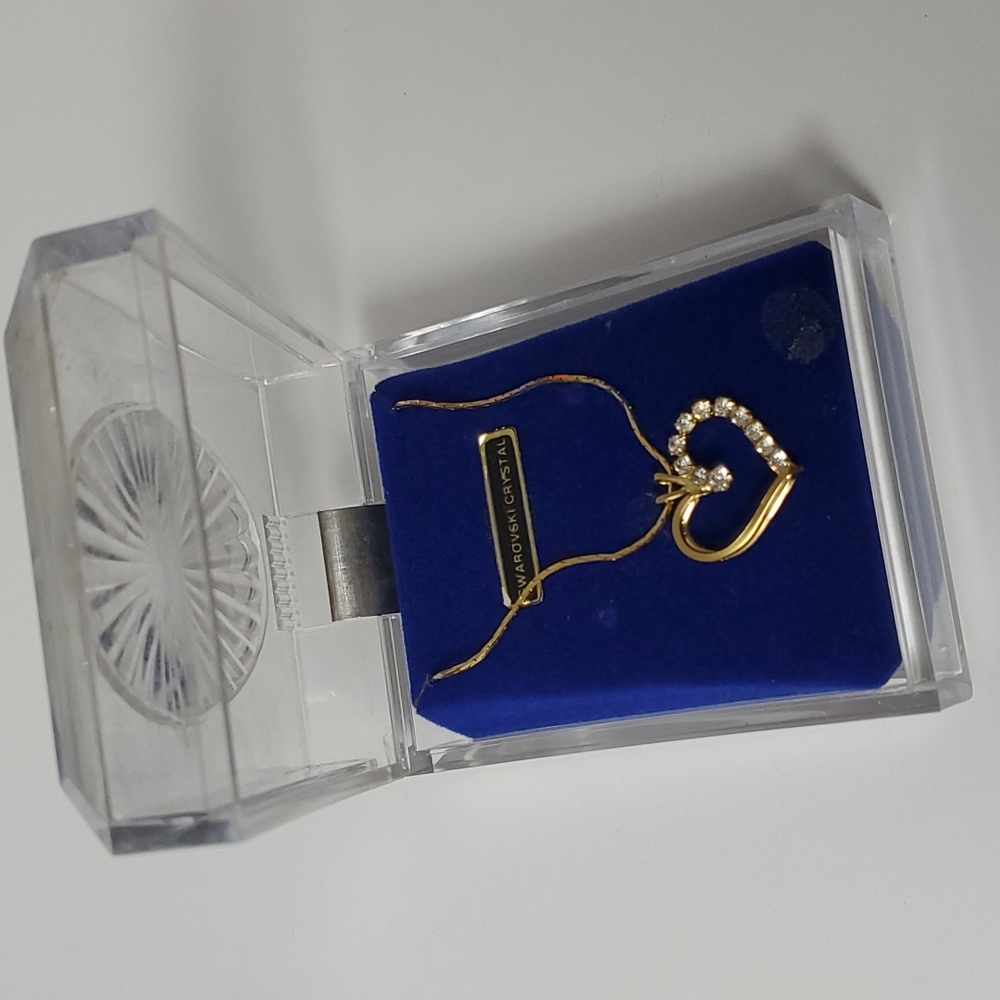 Vintage Swarovski Crystal gold style heart necklace in old box
